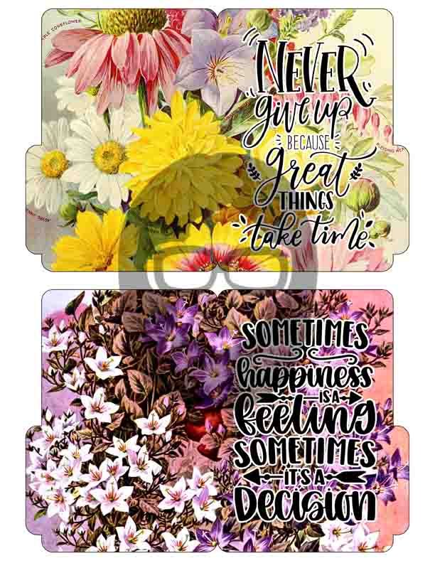 Motivational Phrases - Mini File Folder Set #15 - 9 Page Instant Download - floral short happy quotes, positivity, journaling cards