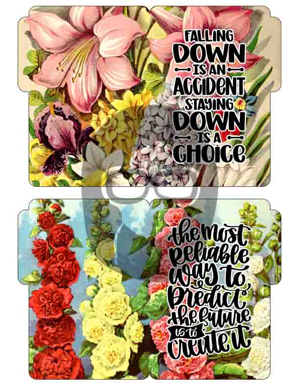 Motivational Phrases - Mini File Folder Set #15 - 9 Page Instant Download - floral short happy quotes, positivity, journaling cards