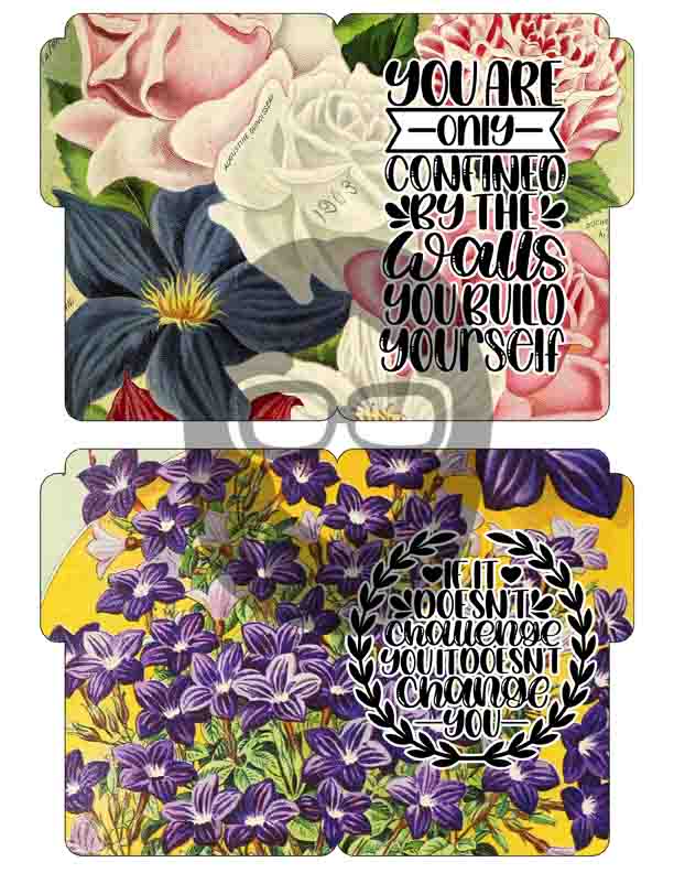 Motivational Phrases - Mini File Folder Set #15 - 9 Page Instant Download - floral short happy quotes, positivity, journaling cards