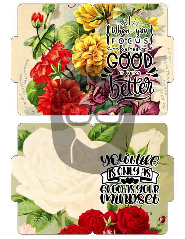 Motivational Phrases - Mini File Folder Set #15 - 9 Page Instant Download - floral short happy quotes, positivity, journaling cards