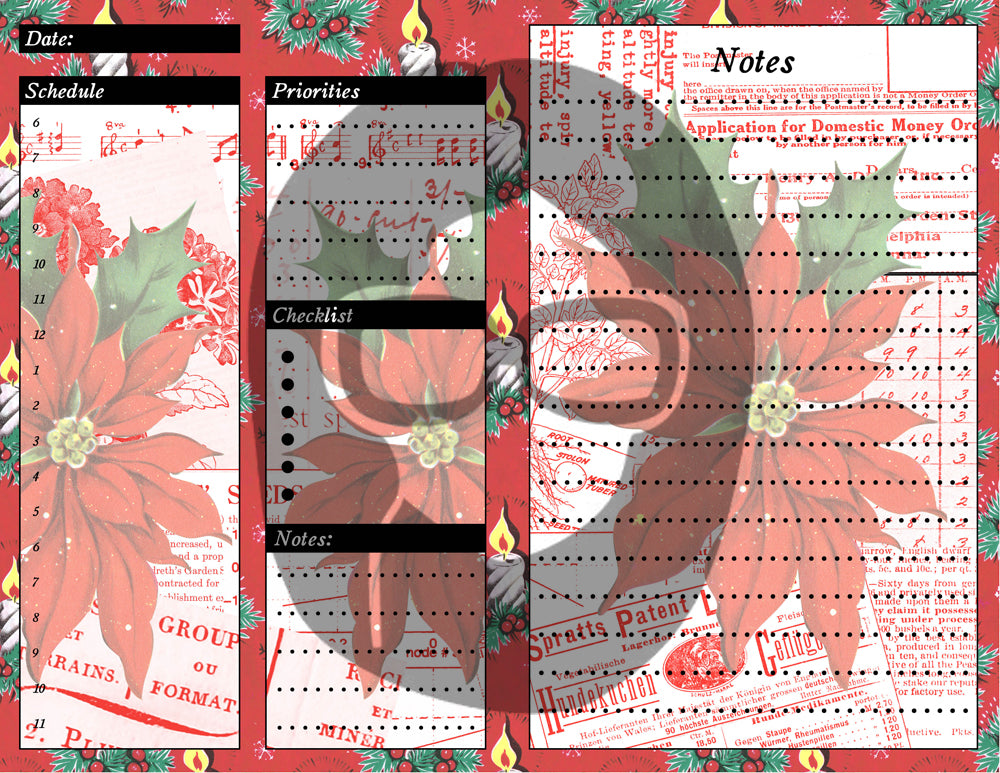 Retro Vintage Christmas Junk Journal Printable Planner Pages -S1- 6 Pg Instant Download - Holiday digital kit, December Daily Journal Kit