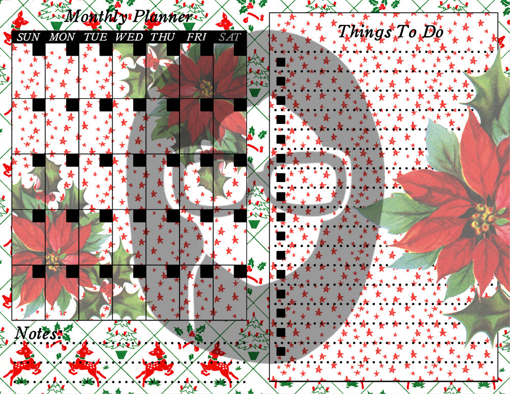 Retro Vintage Christmas Junk Journal Printable Planner Pages -S1- 6 Pg Instant Download - Holiday digital kit, December Daily Journal Kit