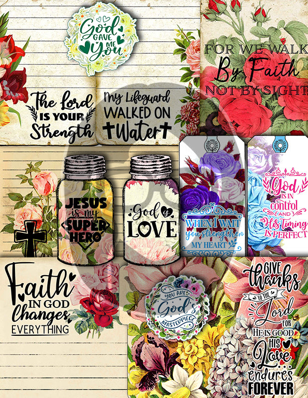 Ephemera for Bible Journaling, Jesus Quotes -49pg Digital Download- Faith Junk Journal Kit, Religious Verses, Scripture Encouragement Cards