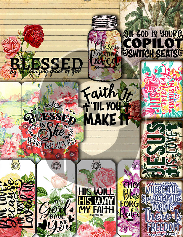 Ephemera for Bible Journaling, Jesus Quotes -49pg Digital Download- Faith Junk Journal Kit, Religious Verses, Scripture Encouragement Cards