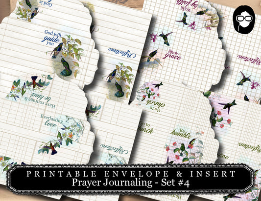 Printable Envelopes - Prayer Journaling Hummingbirds Set #4 - 8 Page Instant download - envelope templates, faith, mini envelopes