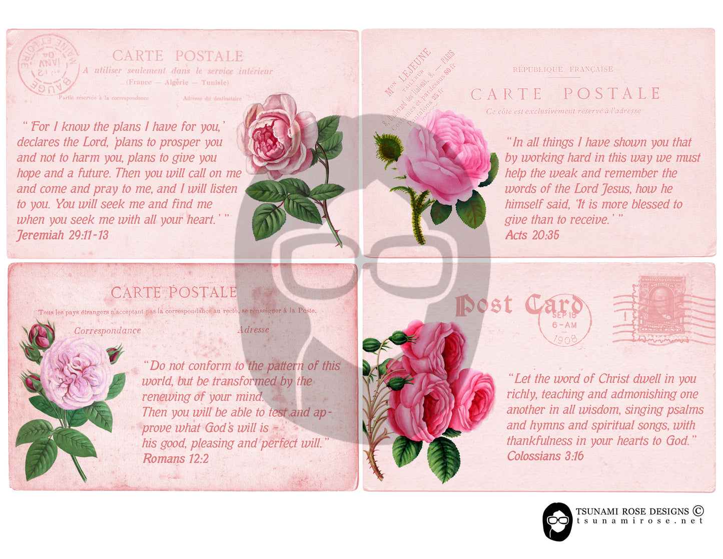 Ephemera for Bible Journaling, Postcards Set -6pg Digital Download- Verse Cards Printable, Prayer Kit, Christian Affirmations, For Women