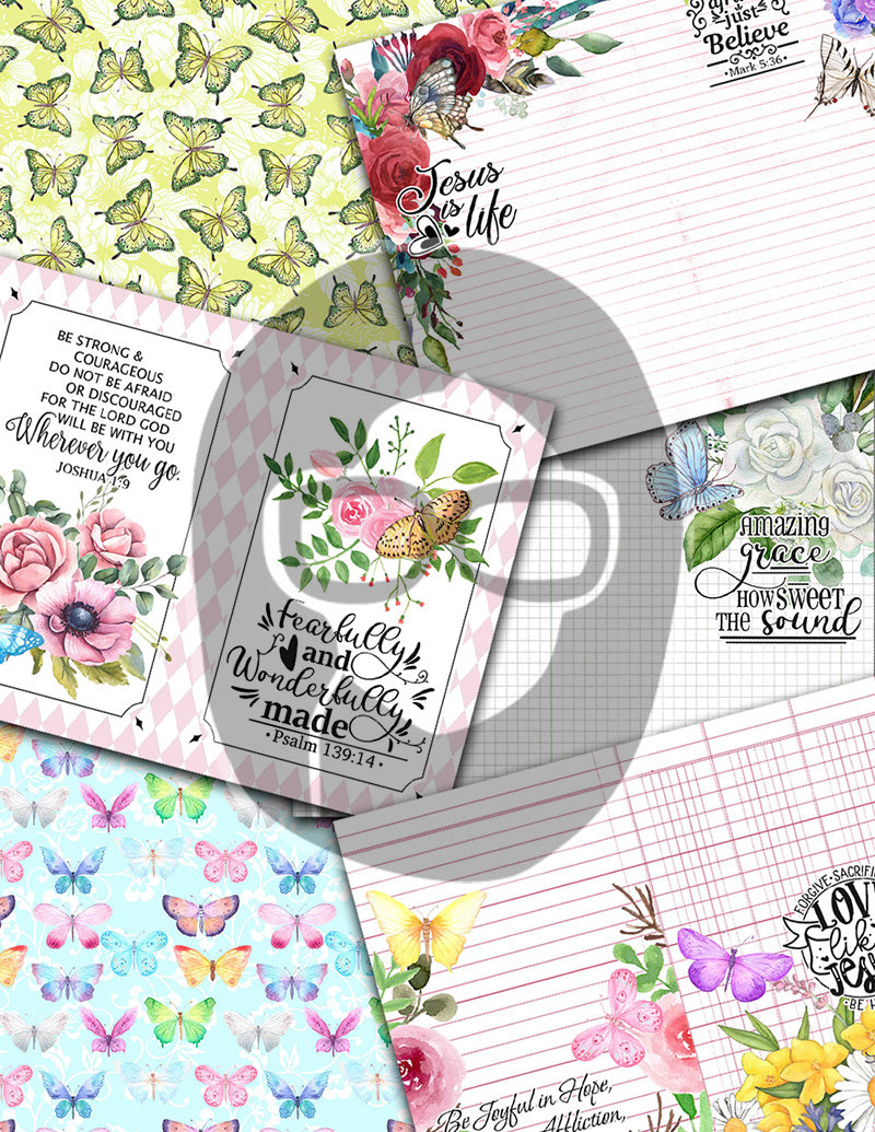 Butterfly Prayer Kit, Faith Junk Journal Kit-40pg Digital Download- Religious Note Cards, Catholic Cross, Prayer Quotes, Bible Verse Cards