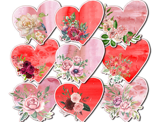 Valentine's Hearts, Heart Clipart, S1 -2pg Digital Download- Fussy Cut Flowers, Mixed Media Printable, Junk Journal Supplies, Shabby Chic
