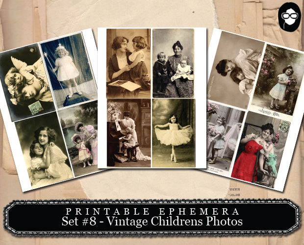 Digital Journal Kits - Printable Ephemera Set # 8 Vintage Childrens Photos - 30 Page Instant Download, ephemera kit, blank journal cards