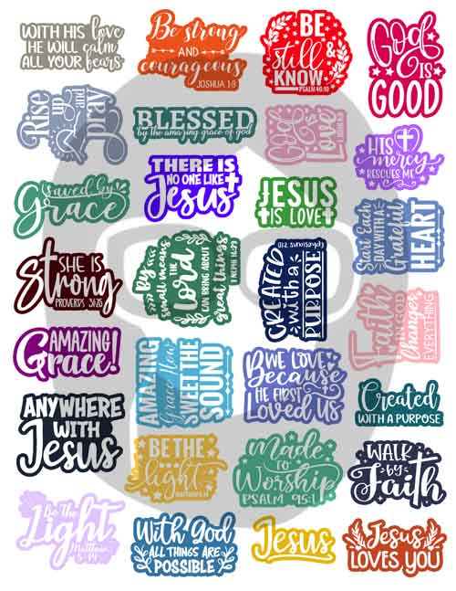 Bible Verse Quote, Christian Affirmations -4pg Digital Download- Scripture Sayings, Faith Encouragement, Religious Verses, Worship Clipart
