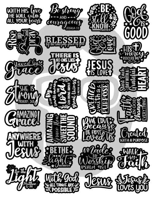 Bible Verse Quote, Christian Affirmations -4pg Digital Download- Scripture Sayings, Faith Encouragement, Religious Verses, Worship Clipart