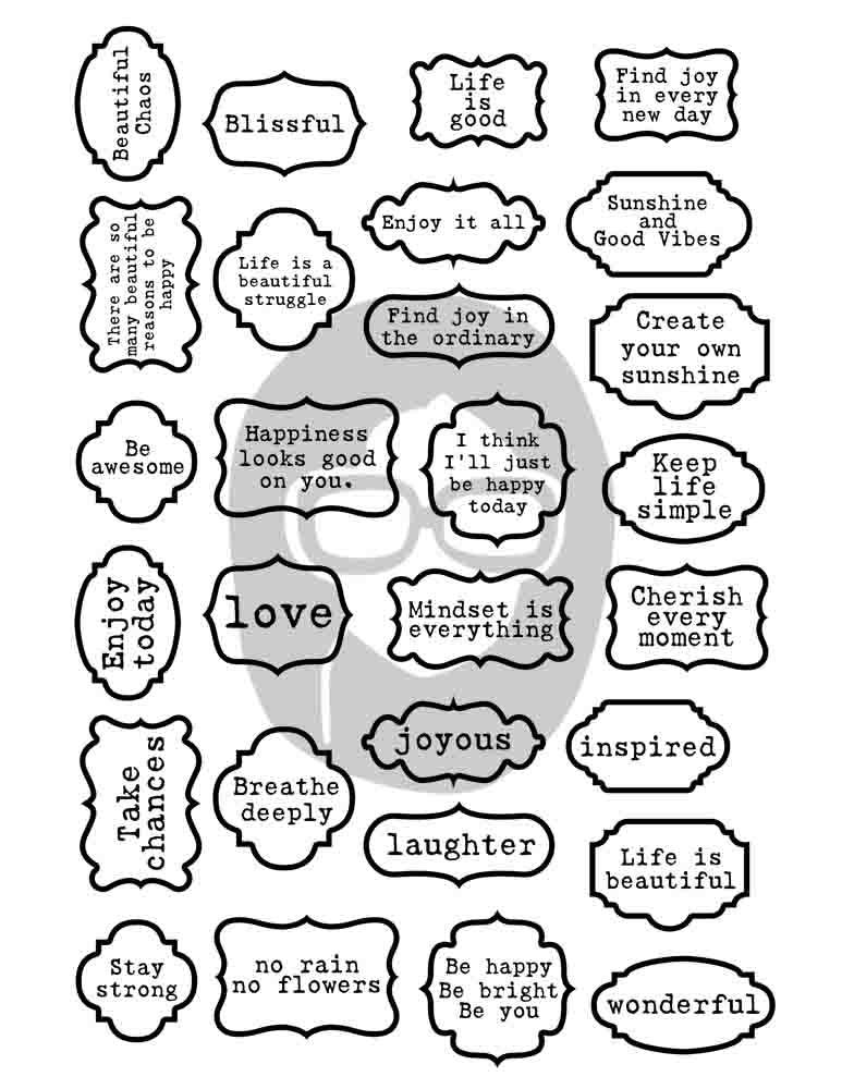 Junk Journal Quotes - Set #2 Black & White - 6 Pg Instant Download - happy quotes, positive quotes, short phrases, scan n cut