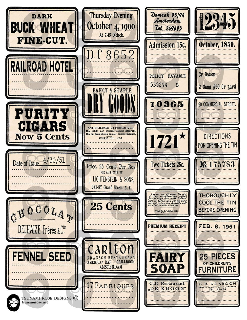 Junk Journal Labels, Ephemera Printable -4pg Digital Download- Vintage Words, Typography Art, Starter Kit, Fussy Cut Words, Scrapbook Title