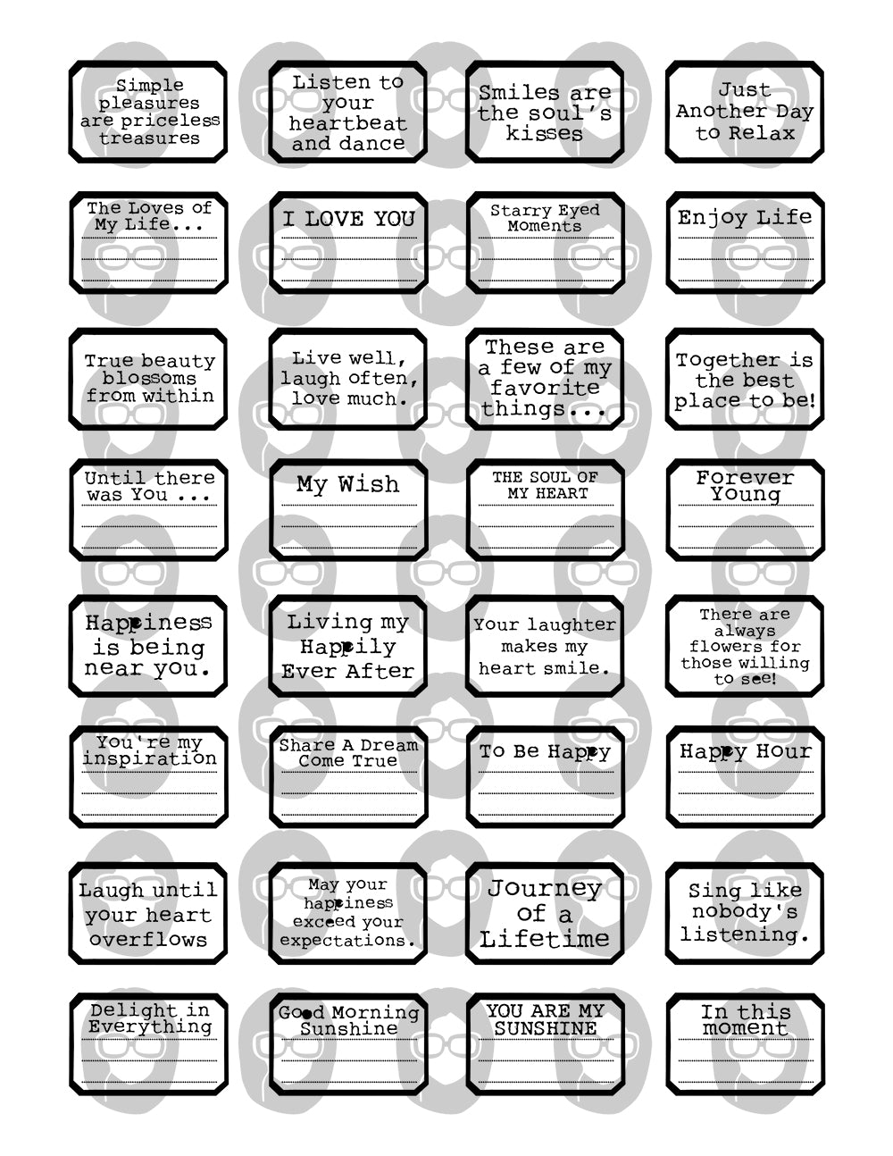 Ink Saver, Junk Journal Labels, Printable Quote Set -4pg Digital Download- Fussy Cut Ephemera, Scrapbook Titles, Journaling Prompts