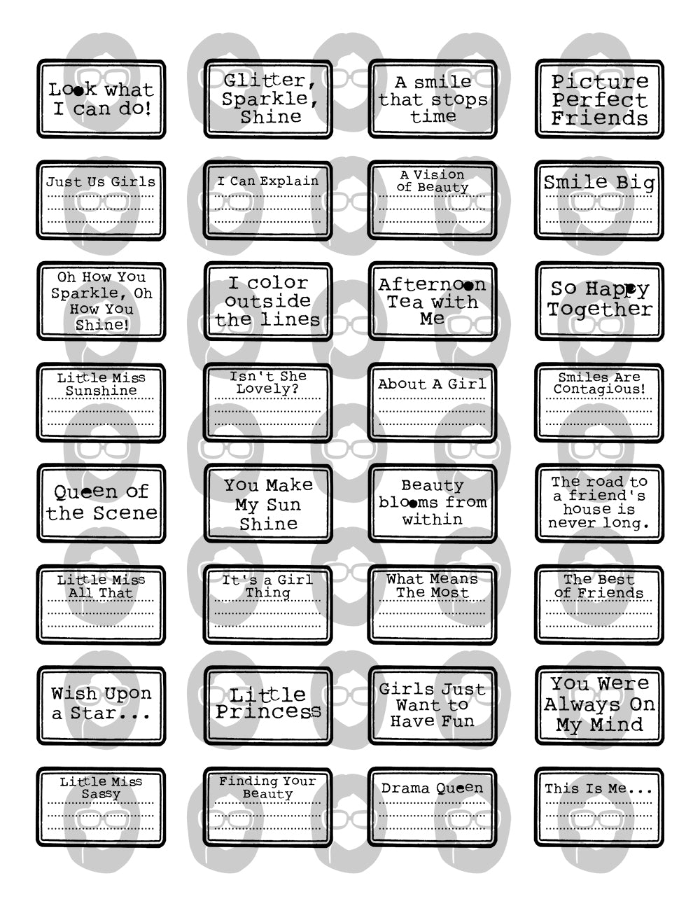 Ink Saver, Junk Journal Labels, Printable Quote Set -4pg Digital Download- Fussy Cut Ephemera, Scrapbook Titles, Journaling Prompts