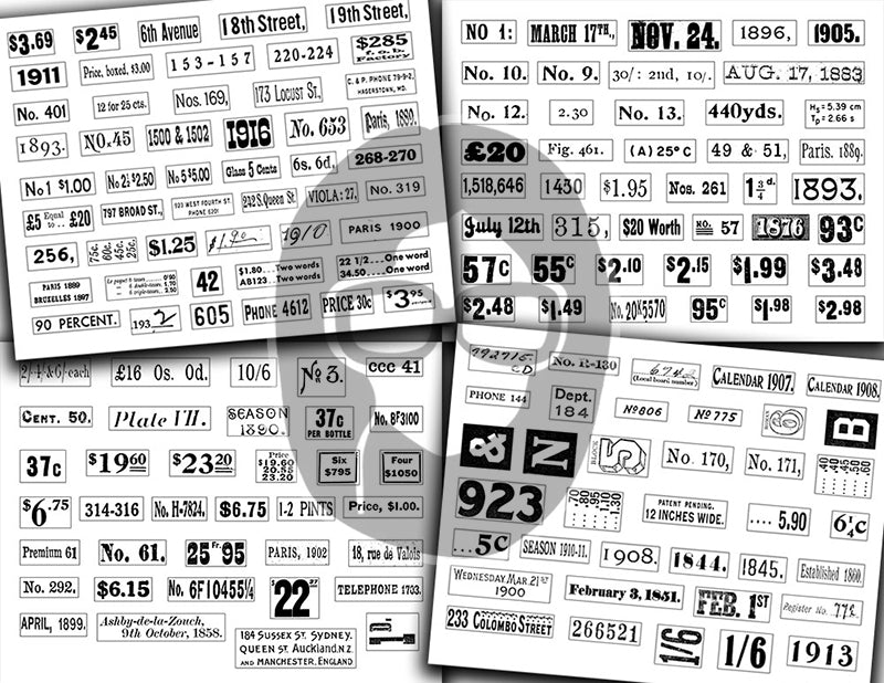 Junk Journal Labels, Vintage Numbers Printable -30pg Digital Download- Grungy Numbers, Fussy Cut Ephemera, Ink Saver, Distressed Labels