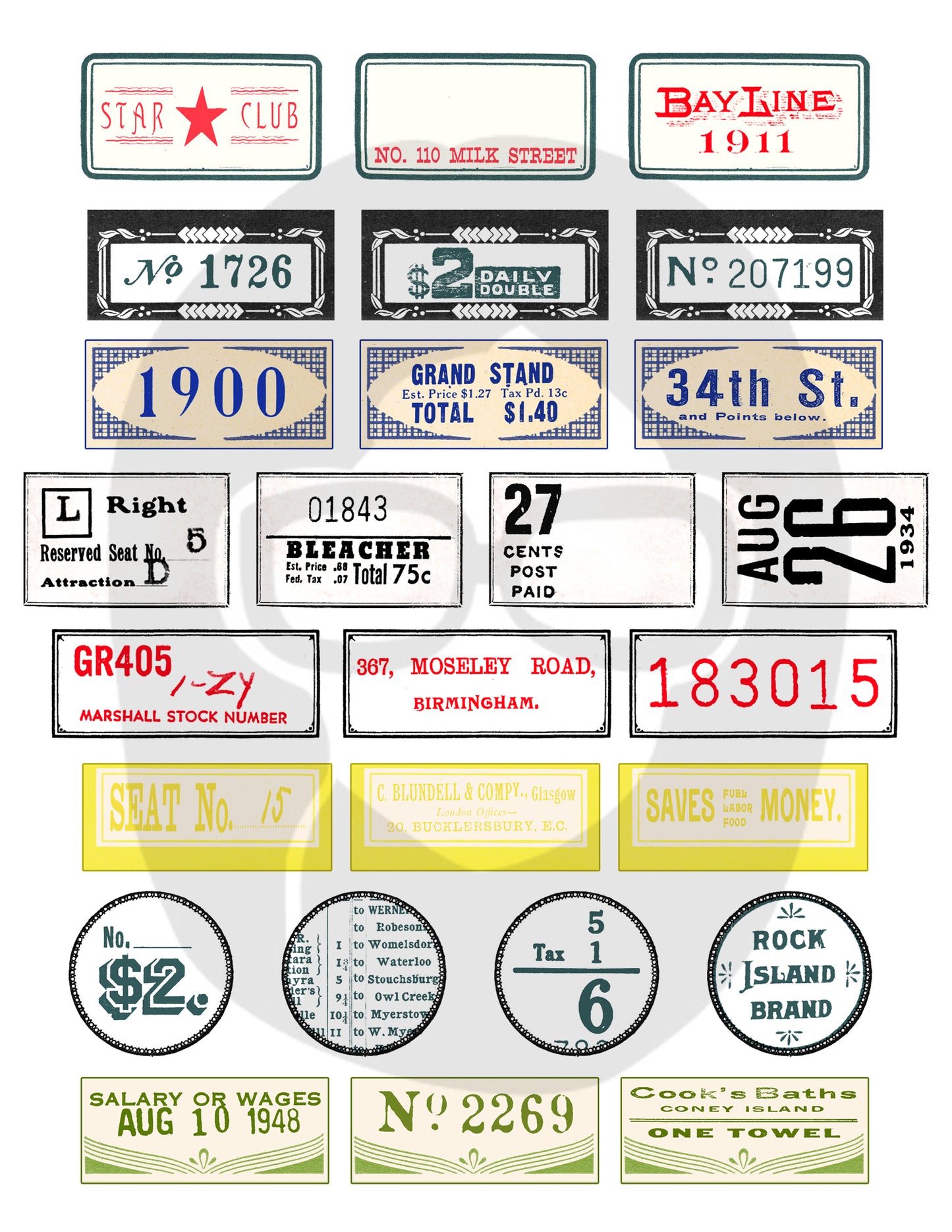 Vintage Labels - Set #1 - 2 Page Instant Download - junk journal kit,ephemera paper pack, printable price labels