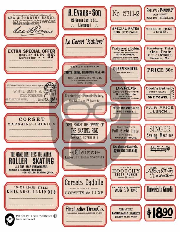 Vintage Labels - Set #8 - 4 Page Instant Download - junk journal kit,ephemera paper pack, printable price labels