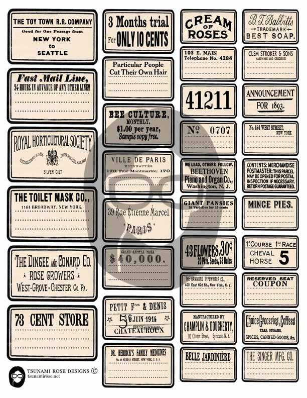 Vintage Labels - Set #8 - 4 Page Instant Download - junk journal kit,ephemera paper pack, printable price labels
